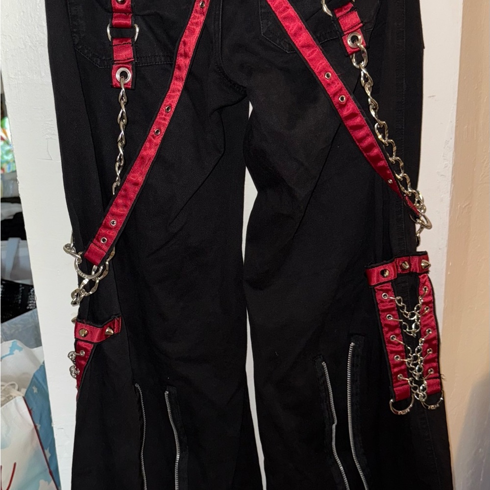 Tripp NYC Black Pants with Red Lace-Up Detail and chains